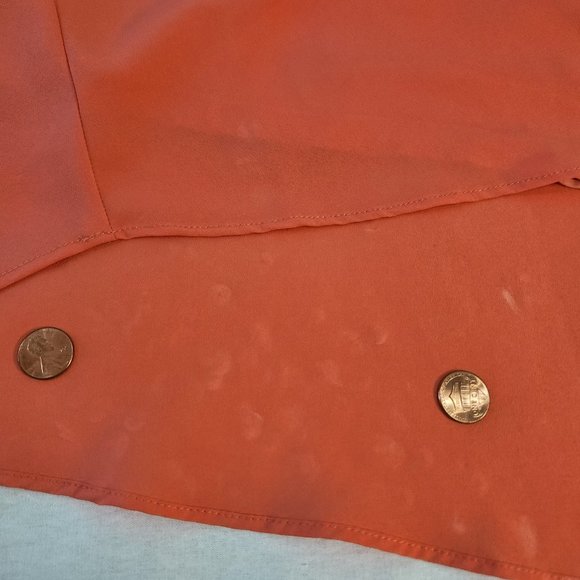 V-Neckline Long Prom Dress by Studio F Size 8 Coral Color 85% Poly. Worn Once! - Picture 12 of 16